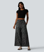 Pantalon large et fluide à imprimé léopard, taille haute avec cordon de serrage et poches latérales