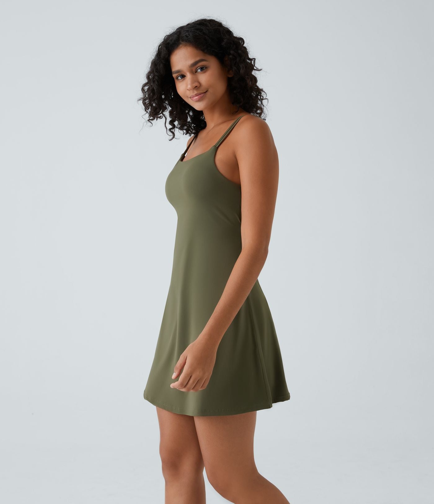 Robe de sport danse 2-pièces SoftlyZero™ Plush double bretelles caraco avec poche A-D