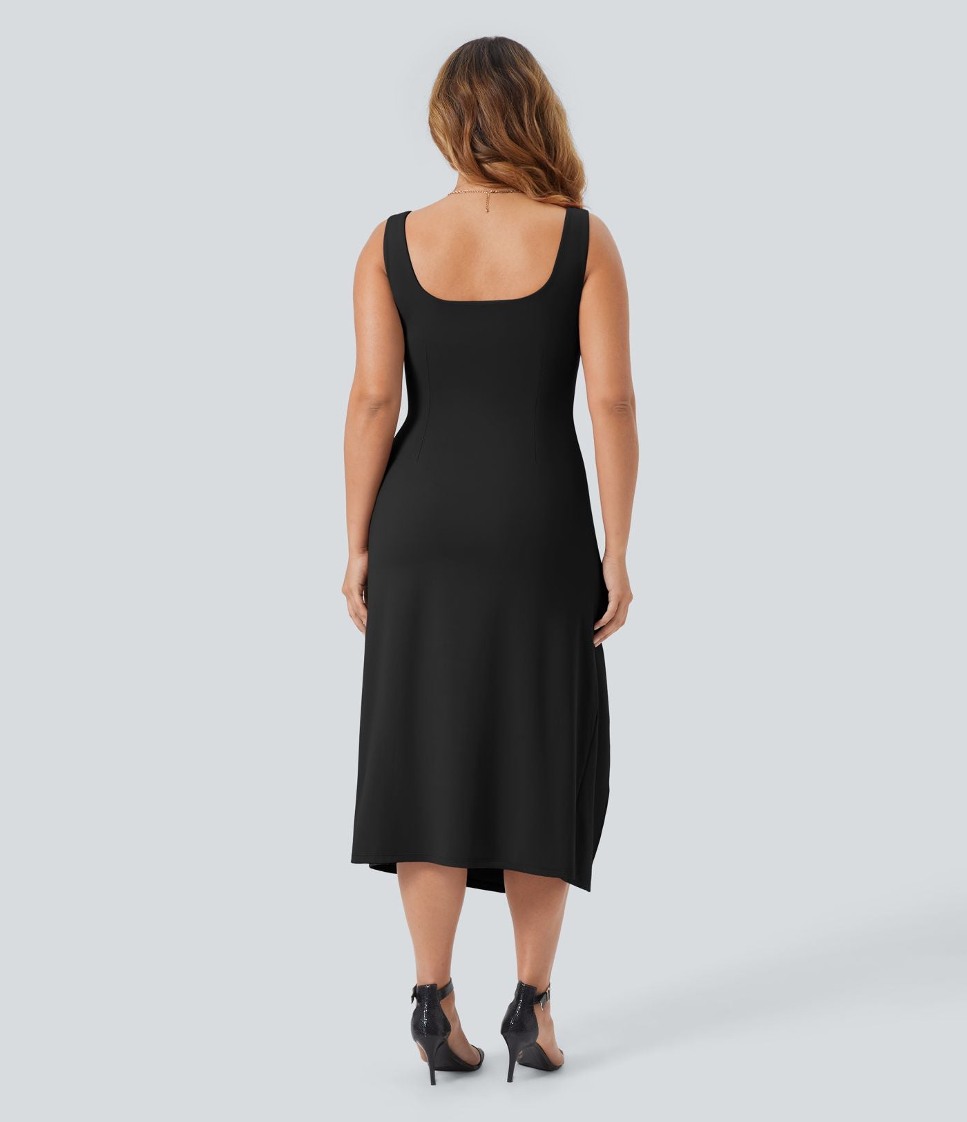 Softlyzero™ Robe Casual Midi Grande Taille Corset Moulante Encolure Carrée Dos Nu Ruchée