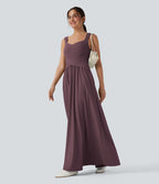 Robe maxi fluide dos nu, avec brassière intégrée et poches