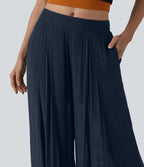 Pantalon baggy fluide taille mi-haute 2-en-1 avec poches