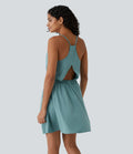 Breezeful™ Robe Casual Plissée à Bretelles Réglables Mini Dos Nu Découpée Poche Latérale Séchage Rapide