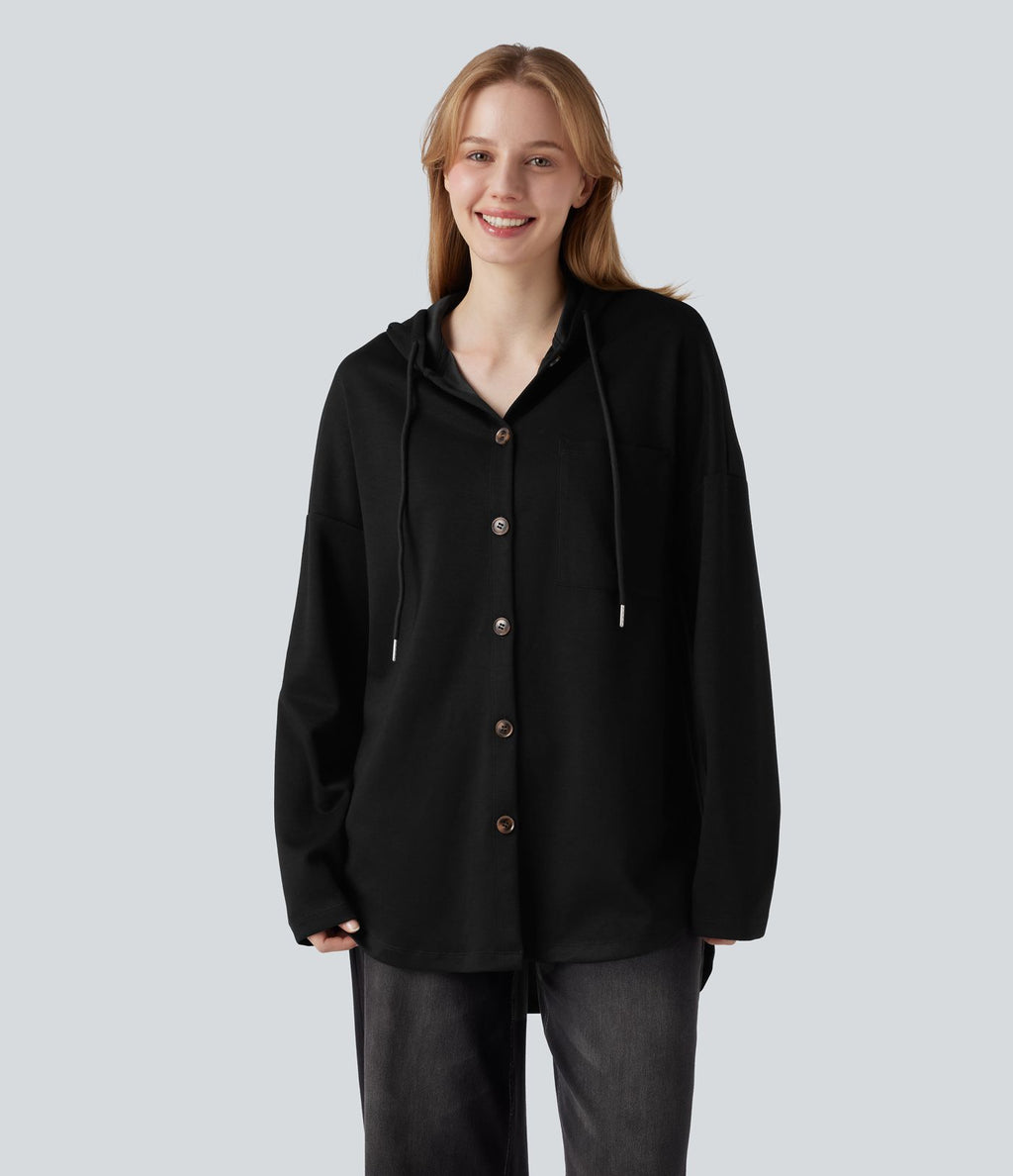 Sweat-shirt à capuche avec cordon de serrage à manches longues et ourlet arrondi avec poche