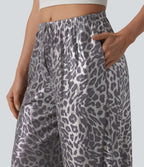 Pantalon leopard large décontracté taille mi-haute avec cordon de serrage et poches