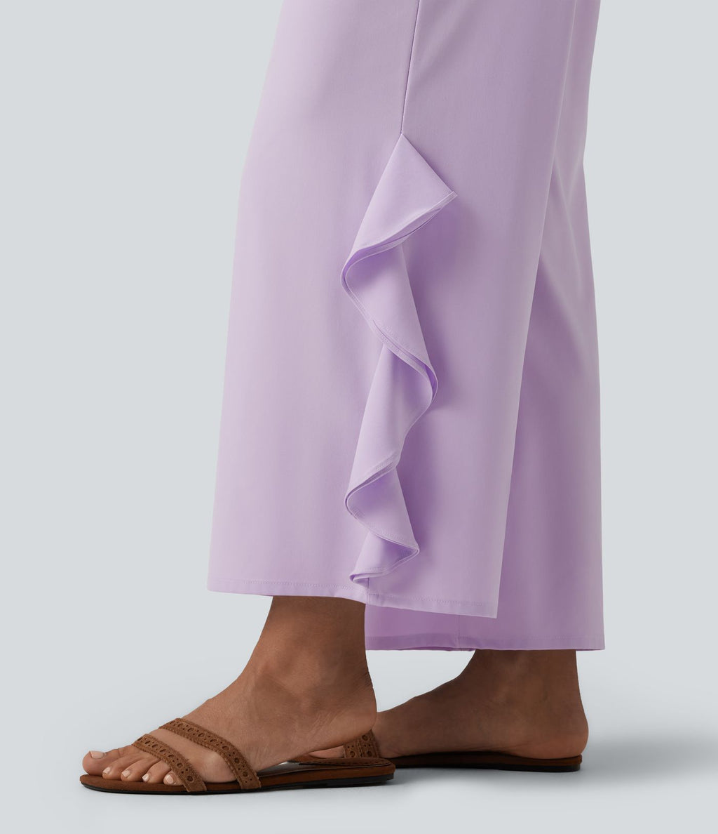 Pantalon large séchage rapide Breezeful™ taille haute à volants avec poches