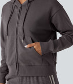 Sweat-shirt coton décontracté à capuche avec fermeture éclair et poches