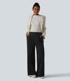 Pantalon tailleur chino large en coton taille haute avec poches