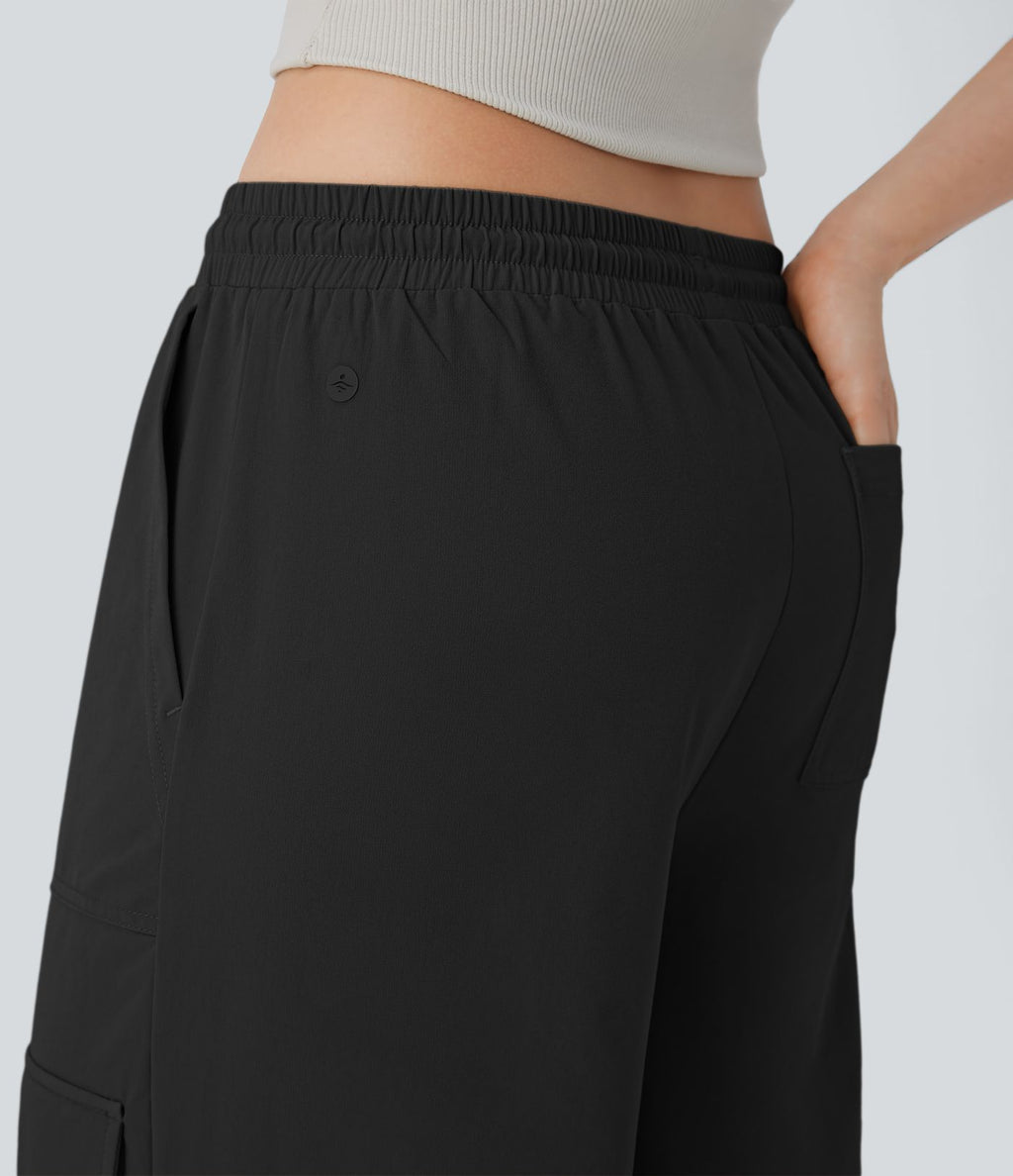 Pantalon cargo décontracté large à cordon, taille mi-haute, avec poches