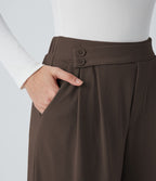 Pantalon taille haute décontracté large en maille gaufrée, avec poches