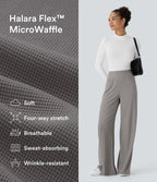 Pantalon tailleur large gainant taille haute en micro-gaufré avec poches Halara Flex™