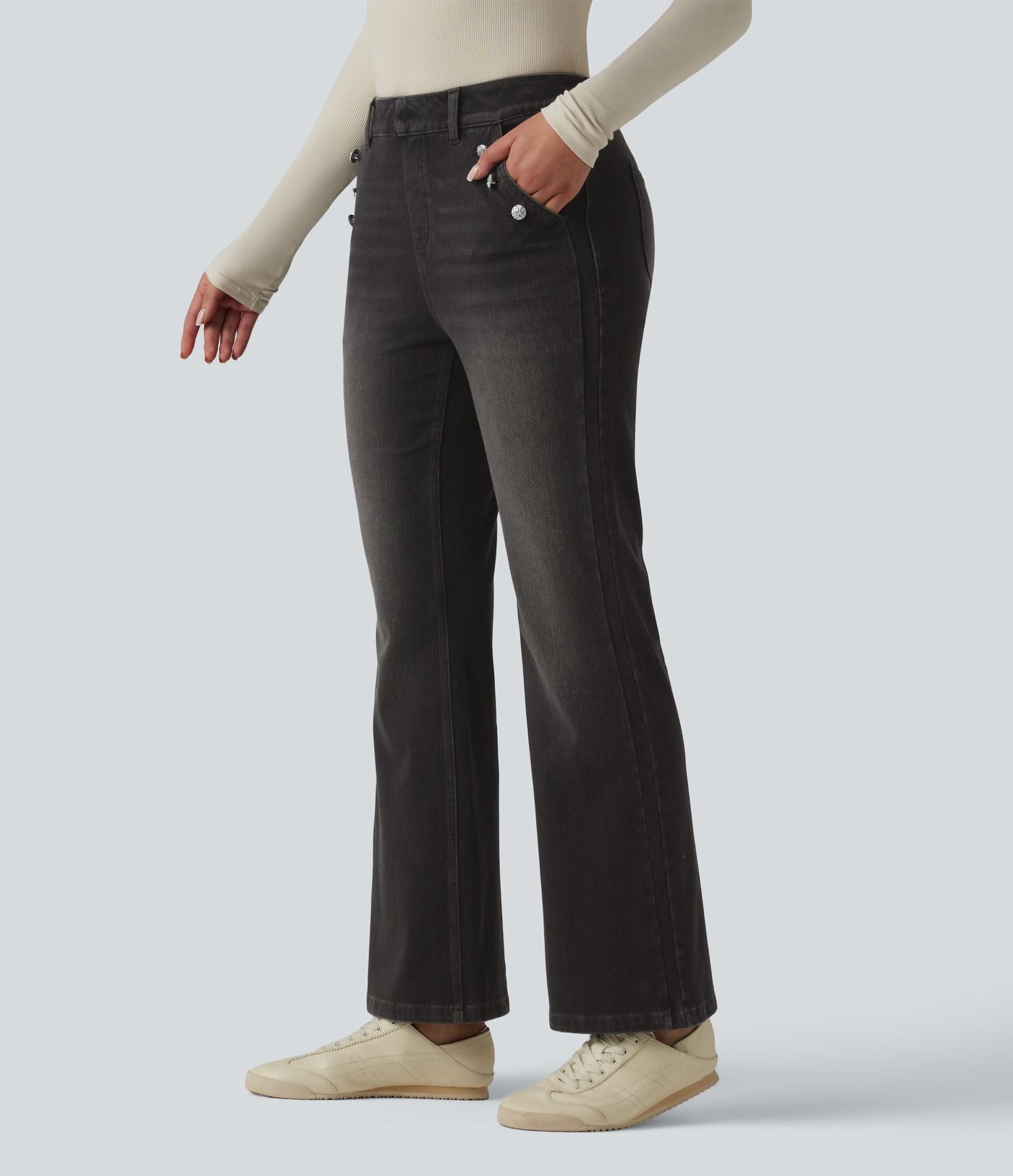 Halara Flex™ Jean bootcut casual taille mi-haute à boutons décoratifs avec poches