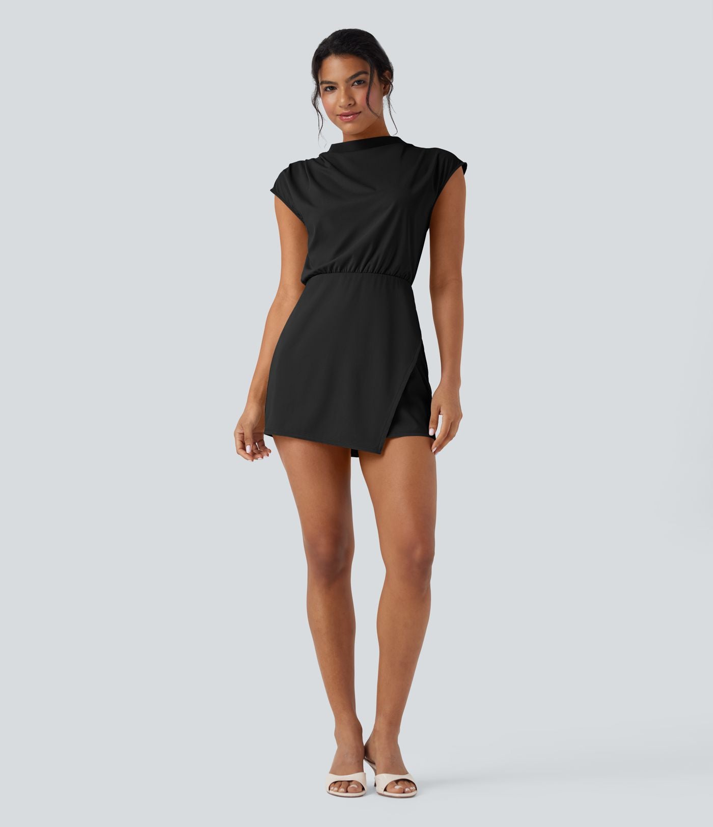 Robe de travail courte 2 pièces col montant manches courtes séchage rapide avec poche-UPF40+