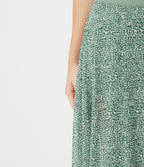 Jupe midi évasée fluide 2-en-1 taille haute imprimé léopard, cordon de serrage et empiècements en maille contrastée, avec poches