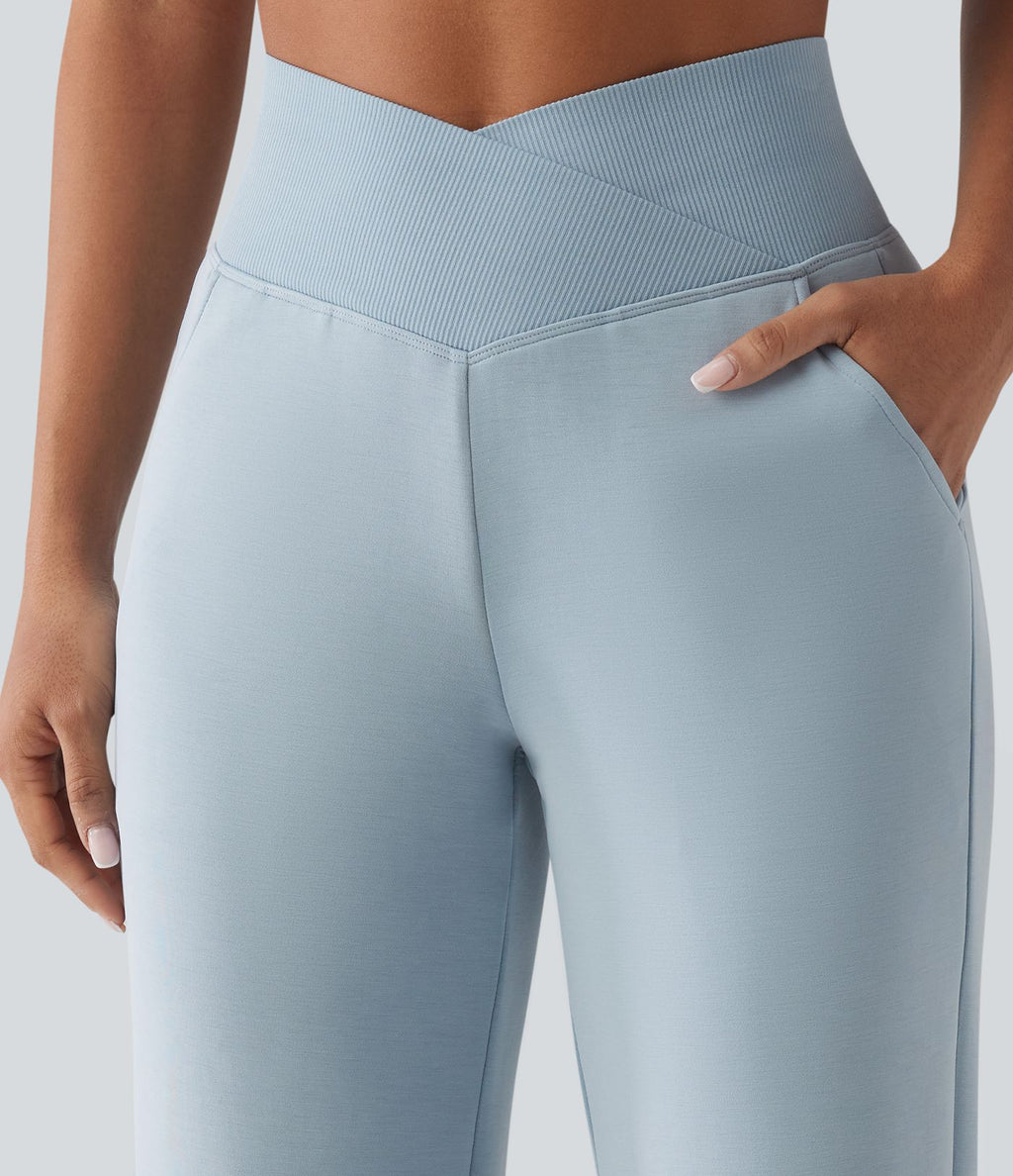 Pantalon décontracté SpacerTek™ taille haute croisée, jambes droites avec poches