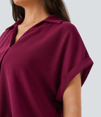 Chemise de travail col V avec ourlet arrondi