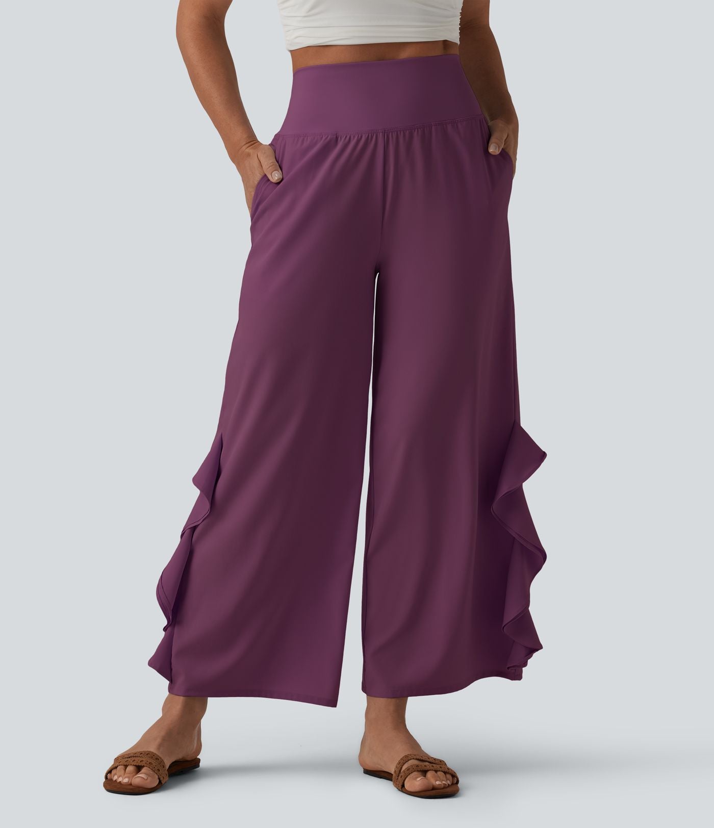Pantalon large séchage rapide Breezeful™ taille haute à volants avec poches