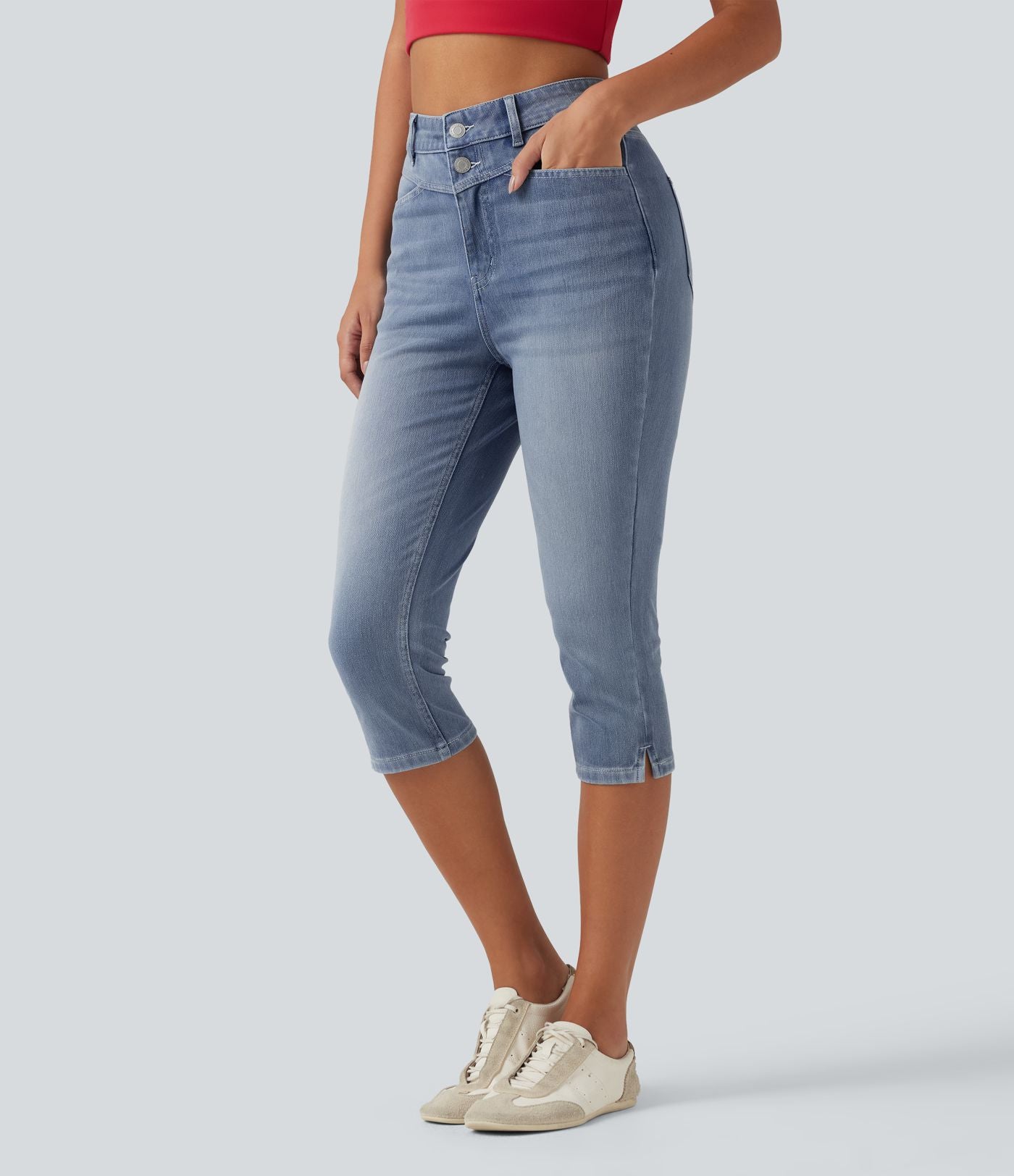 Halara Flex™ Jean slim casual capri taille haute avec fentes et poches