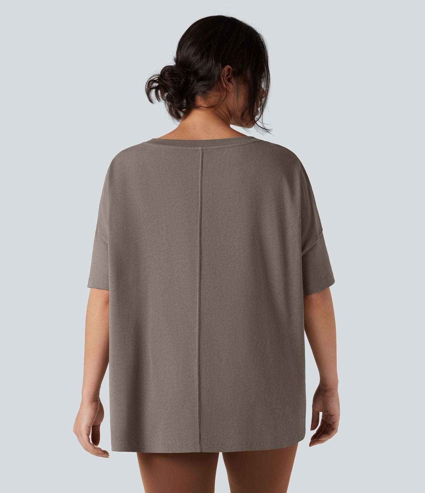 T-shirt coton oversize col rond manches mi-longues