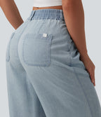 Jean large décontracté taille mi-haute en lyocell drapé avec poches