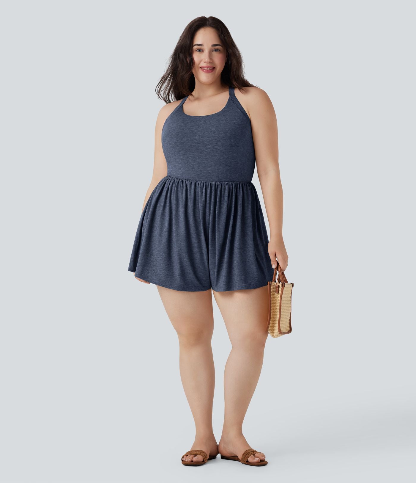 Combinaison-short de séjour grande taille 2-en-1 dos nu torsadée avec poches - Easy Peasy Edition