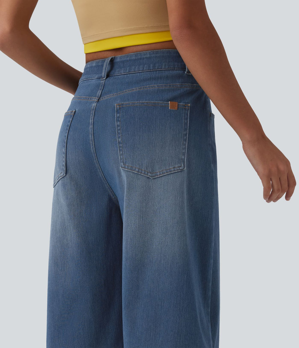 Bermuda denim décontracté Halara Flex™ taille haute avec poches