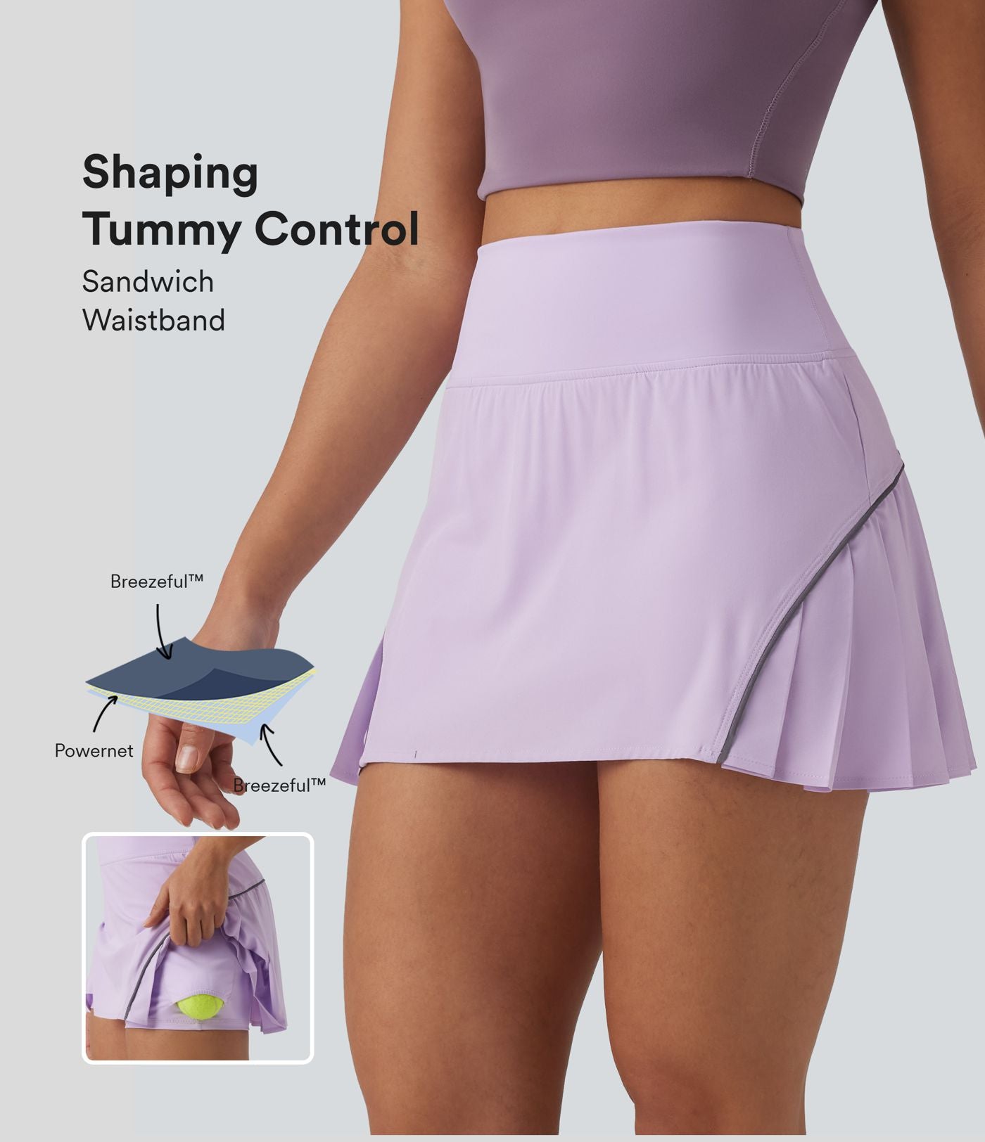 Jupe de tennis mini Breezeful™ plissée 2-en-1 taille haute, réfléchissante, séchage rapide, avec poches