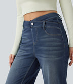 Jean droit Halara Flex™ taille mi-haute croisé gainant avec poches