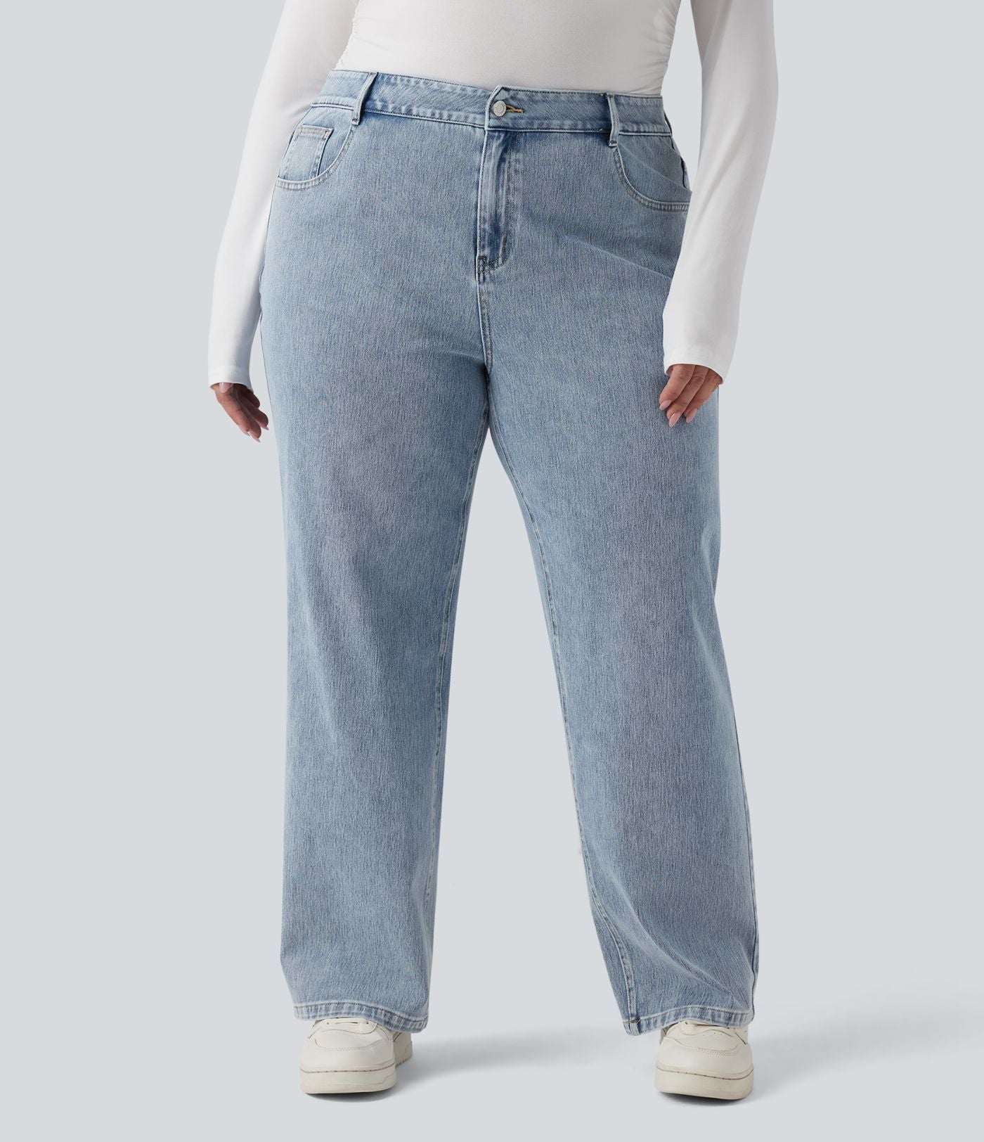 Halara Flex™ Jean casual grande taille jambe droite taille haute avec poches