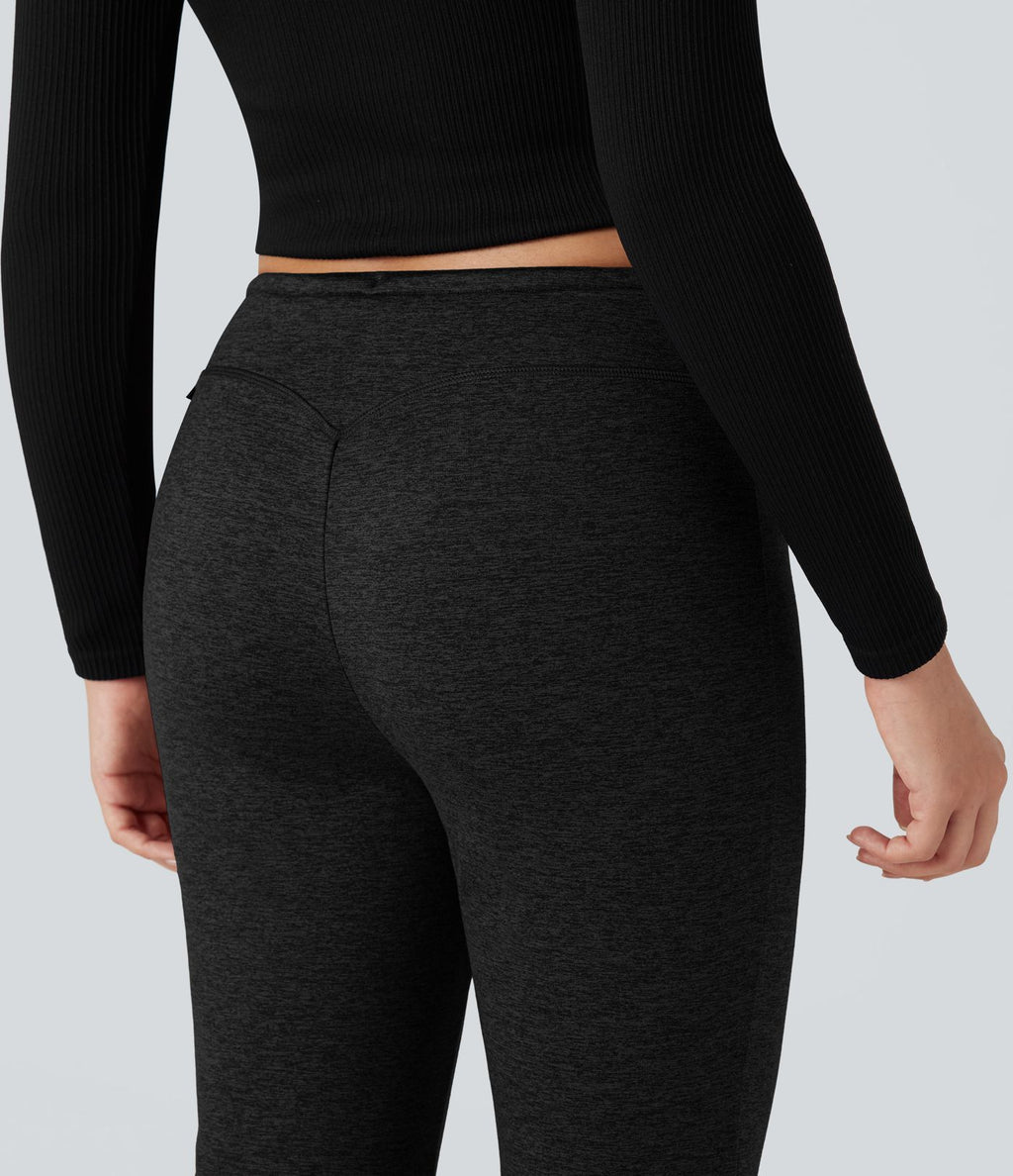 Pantalon jogging évasé thermique polaire chiné séchage rapide taille mi-haute avec cordon de serrage - UPF40+