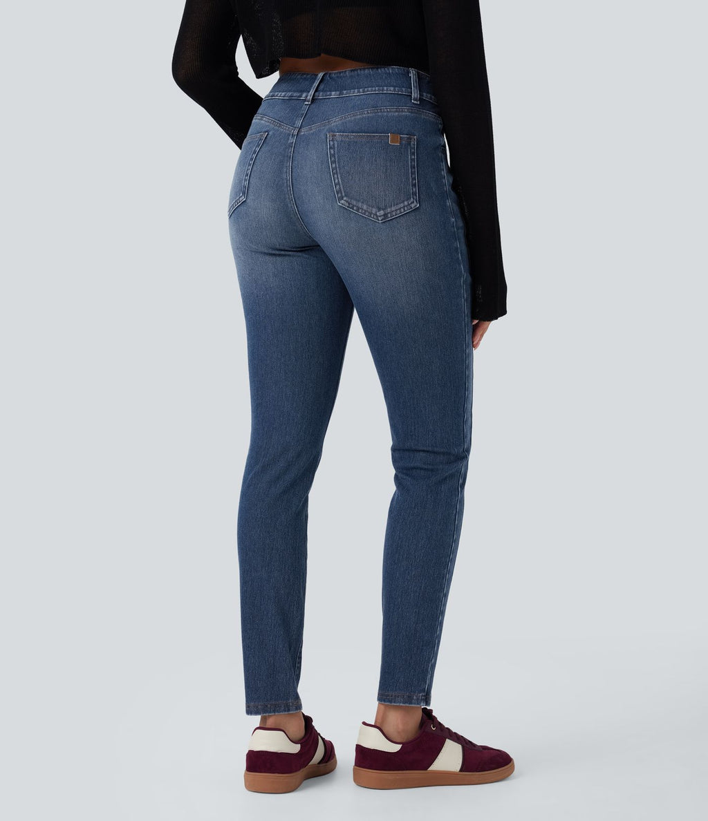 Jean skinny 7/8 décontracté taille mi-haute délavé Halara Flex™ avec poches