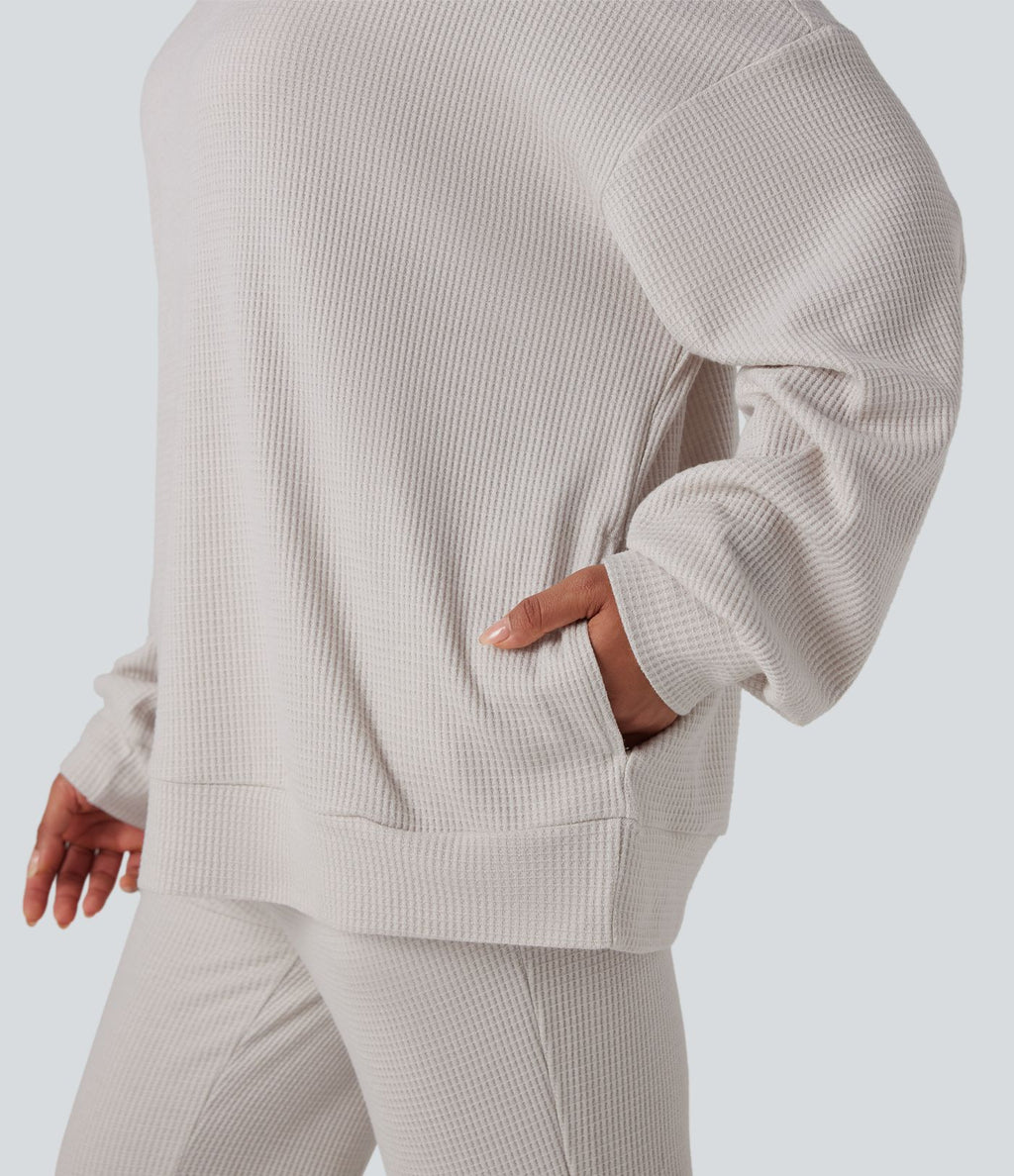 Sweat-shirt gaufré col montant manches longues coupe décontractée avec poches