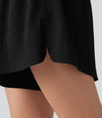 Short de running 2-en-1 taille haute croisée en tissu froissé avec ourlet fendu et poches