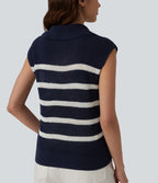 Pull décontracté sans manches demi-zip à rayures
