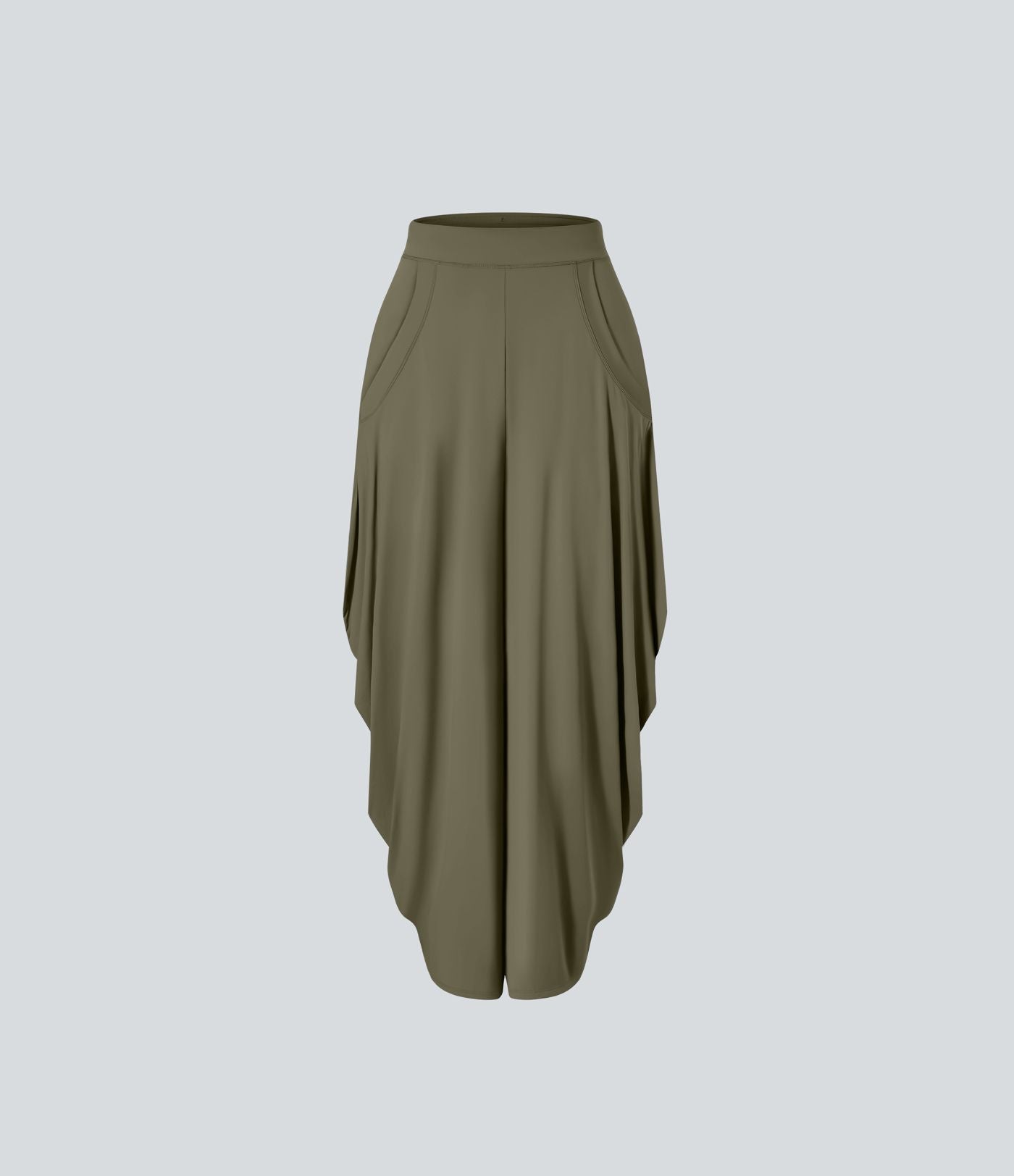 Pantalon décontracté drapé à poches multiples et taille moyenne, jambe large