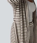 Robe d'intérieur longue en flanelle à rayures manches longues ouverte avec ceinture