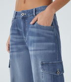 Jean cargo décontracté Halara Flex™ à taille basse, jambes larges, poches multiples et tissu extensible