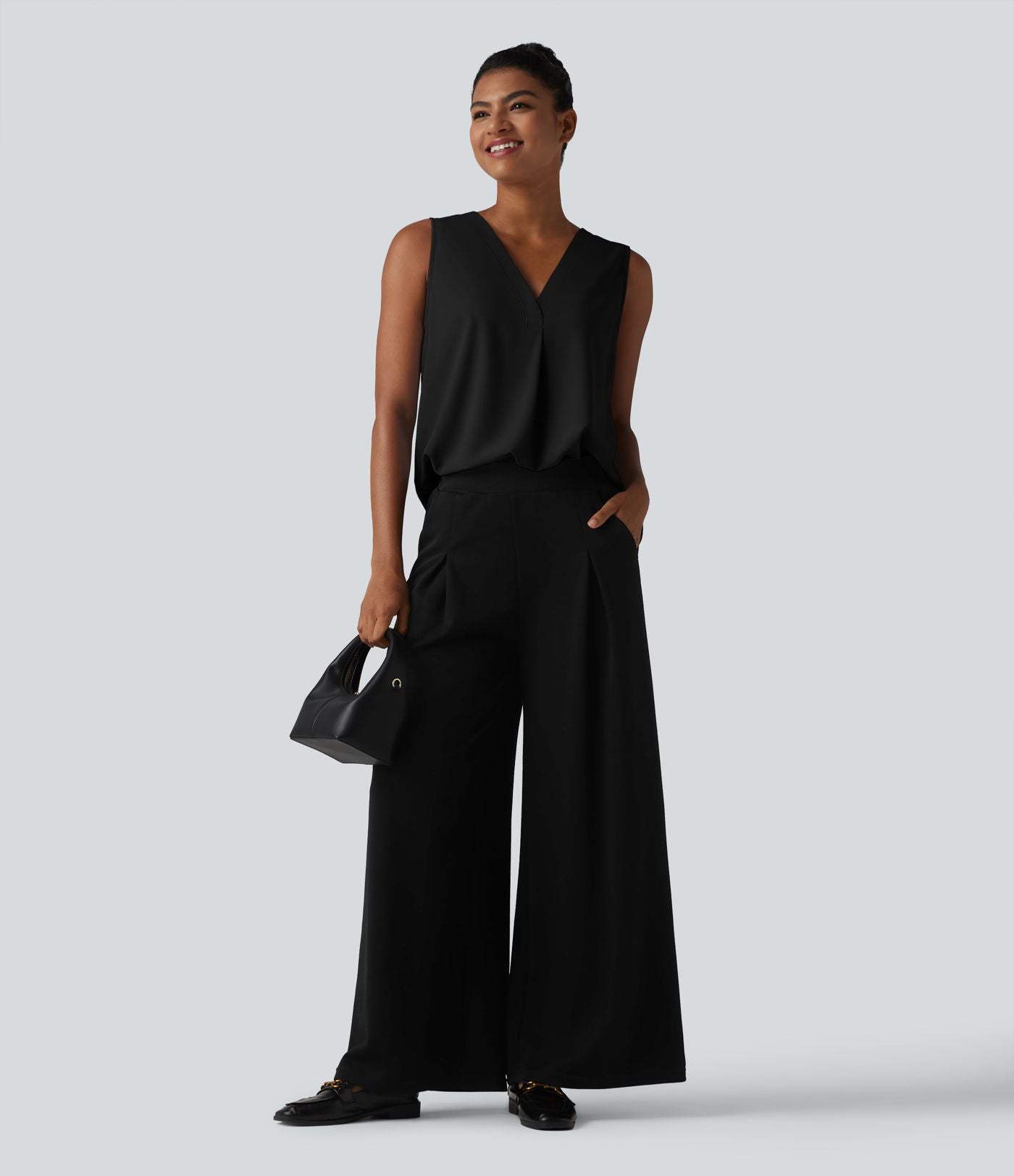 Blouse esprit bureau oversize défroissage facile, sans manches et col V