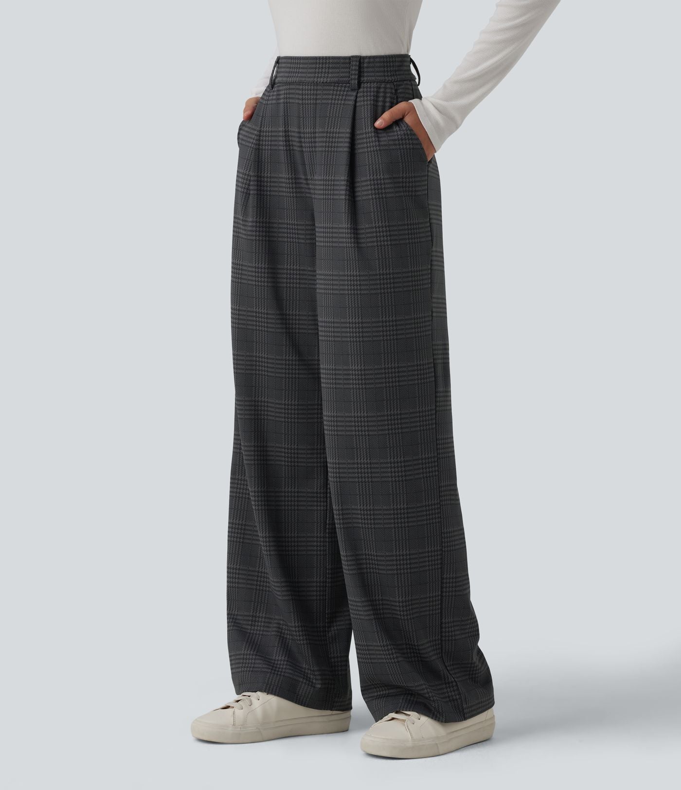 Pantalon à carreaux Halara Flex™ pour le bureau, taille haute, coupe droite avec poches