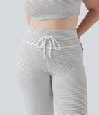 Pantalon de yoga grande taille ample taille haute à cordon, rayé, avec poches