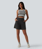 Halara Flex™ Short décontracté ample en jean taille haute 17,5 cm avec poches