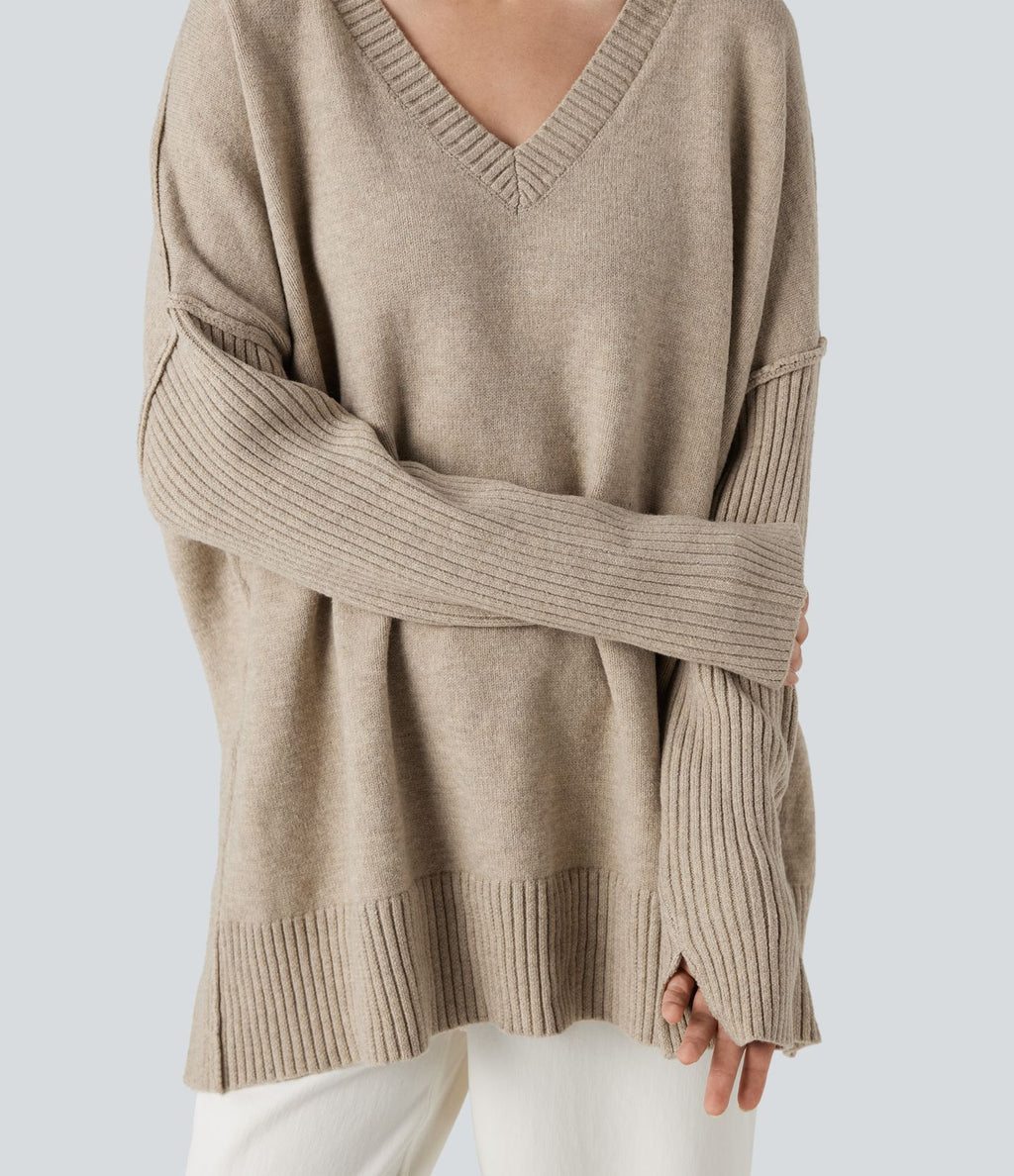 Pull col V manches raglan longues coupe décontractée