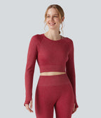 Crop top OneForm Seamless Flow, manches longues, col rond, effet sparkle avec passe-pouces