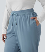 Pantalon golf grande taille fuselé taille mi-haute avec cordon de serrage, ourlet arrondi, séchage rapide et poches - UPF40+