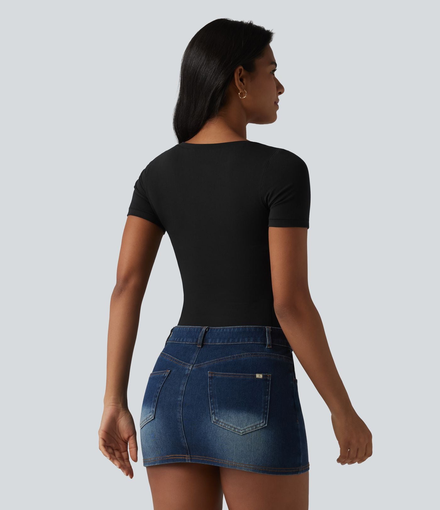 Halara T-shirt décontracté en jersey de coton, col V, manches courtes, brassière intégrée, bonnets B-DD