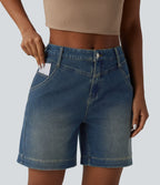 Short denim ample décontracté Halara Flex™ délavé taille mi-haute ourlet roulotté avec poches