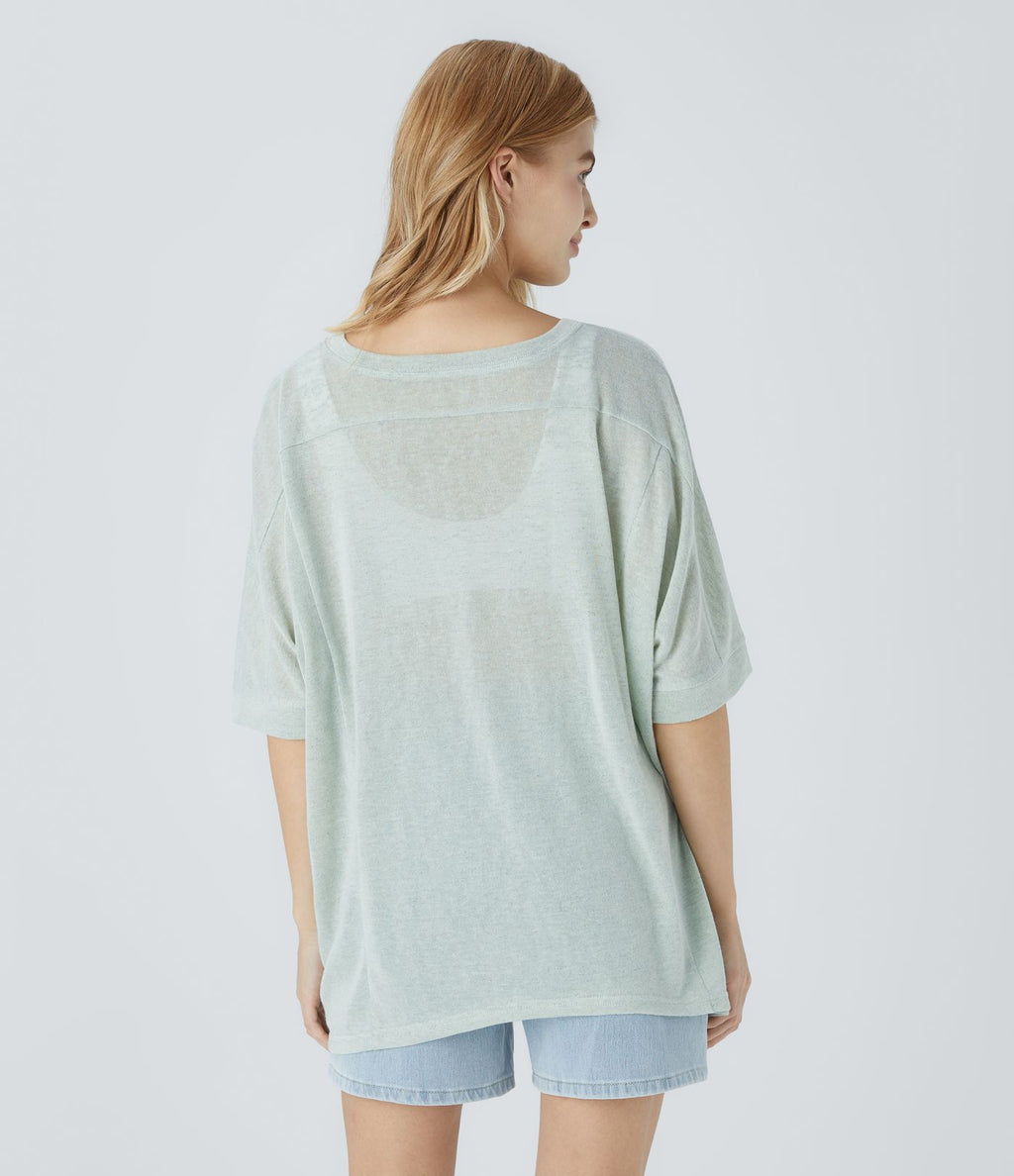 Top Casual Oversize Asymétrique Ourlet Fendu Transparent