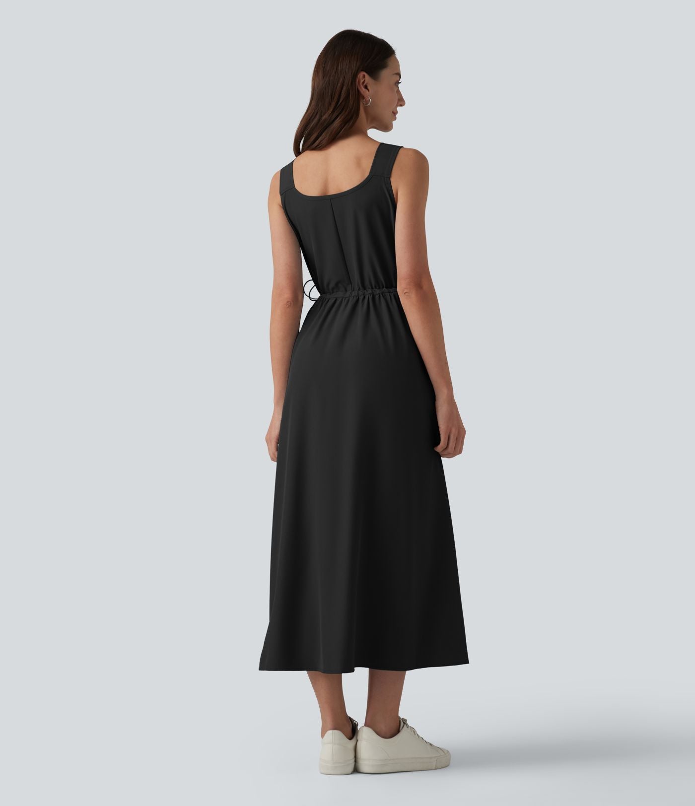 Robe casual midi sans manches à col en V avec poches