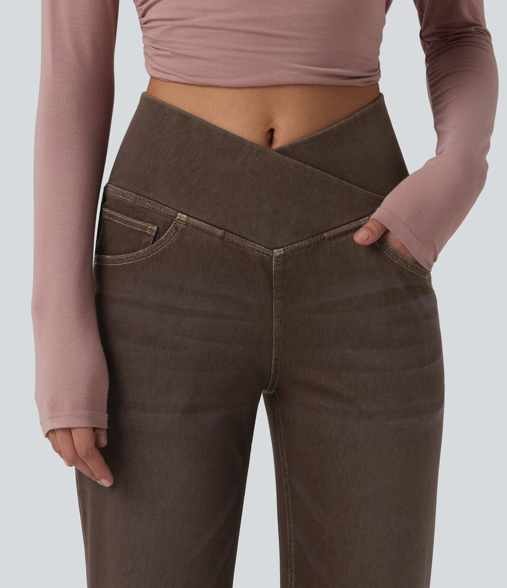 Halara Flex™ Jean large coloré taille haute croisée avec poches