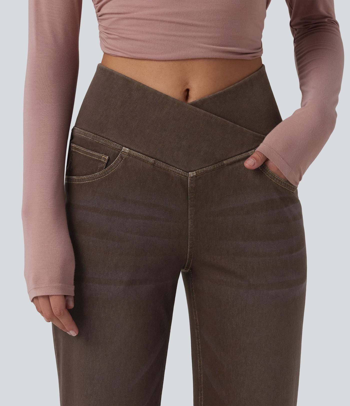 Halara Flex™ Jean large coloré taille haute croisée avec poches