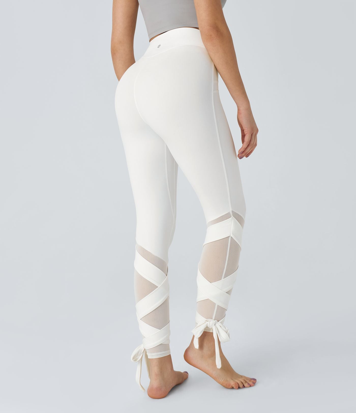 Softlyzero™ Legging Taille Haute Empiècement en Maille Contrastante Lacets Croisés Longueur 7/8